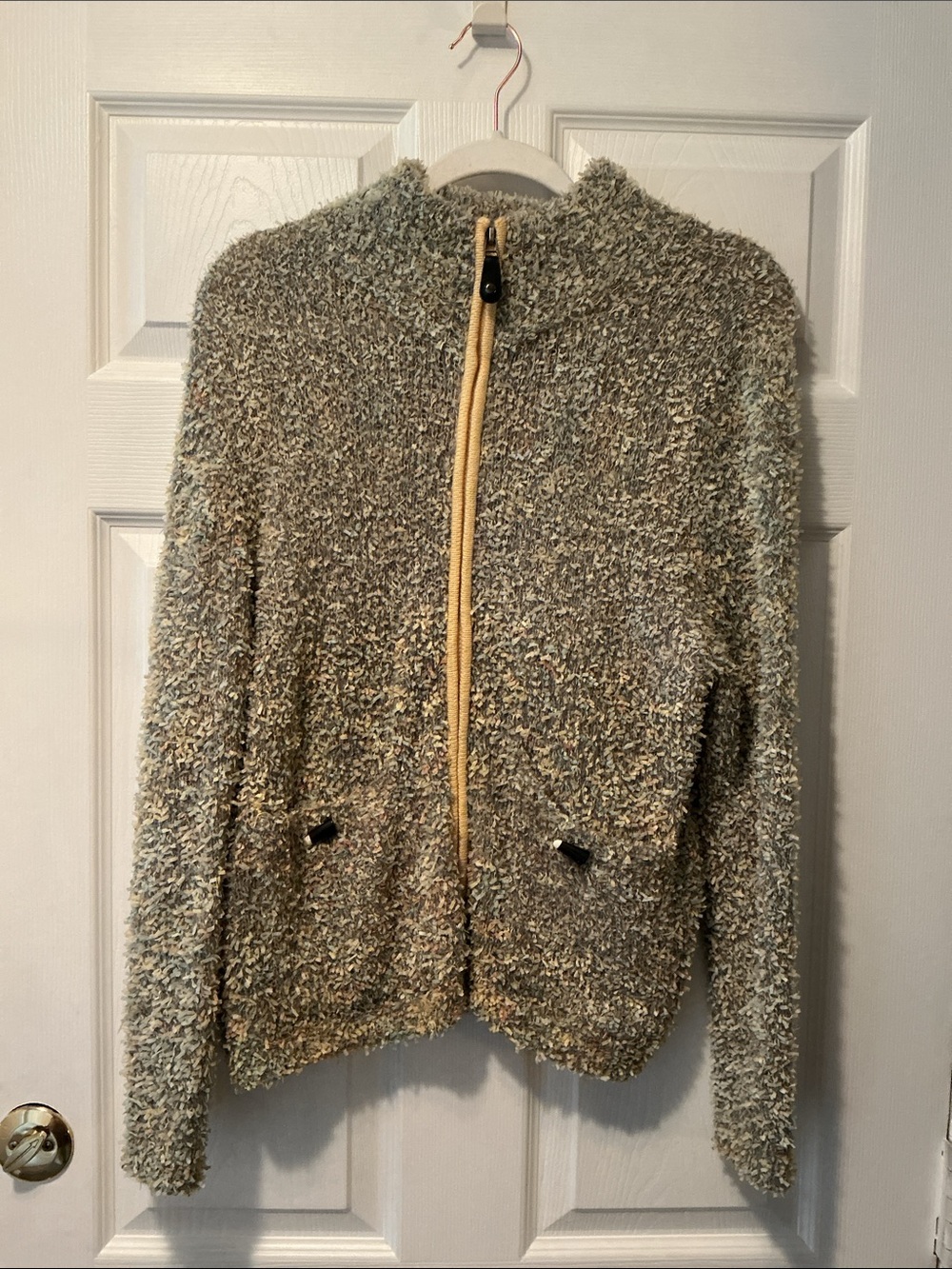 jamie sadock Textured Open-Front Teddy Jacket in Beige and Cream Trim
